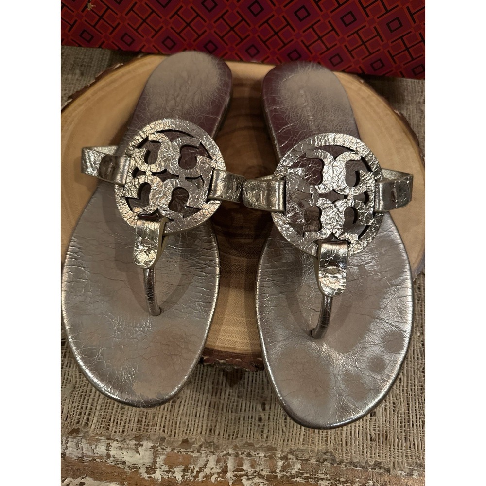 Tory Burch Miller Metallic Wrinkled Leather Sandals in Spark‎ Gold Women's 8